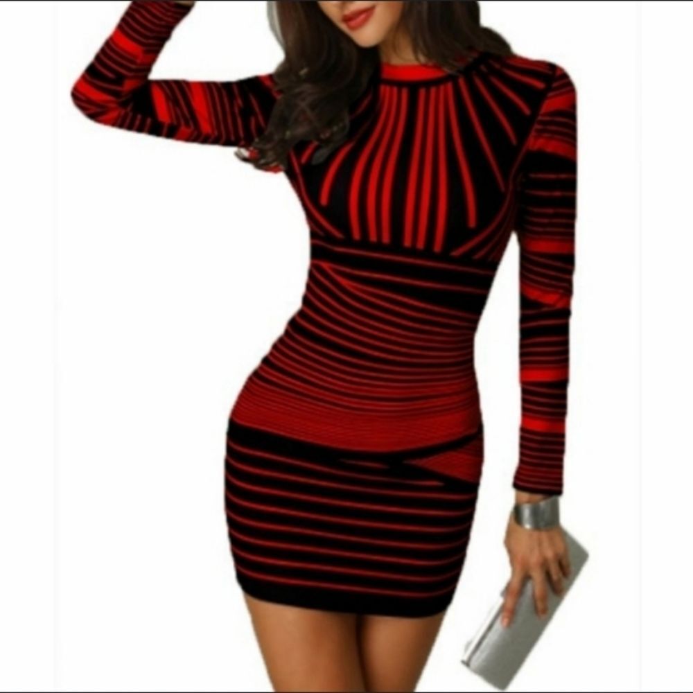 CBR Mini Stretch Dress with Stand Collar and Long Sleeves Size S